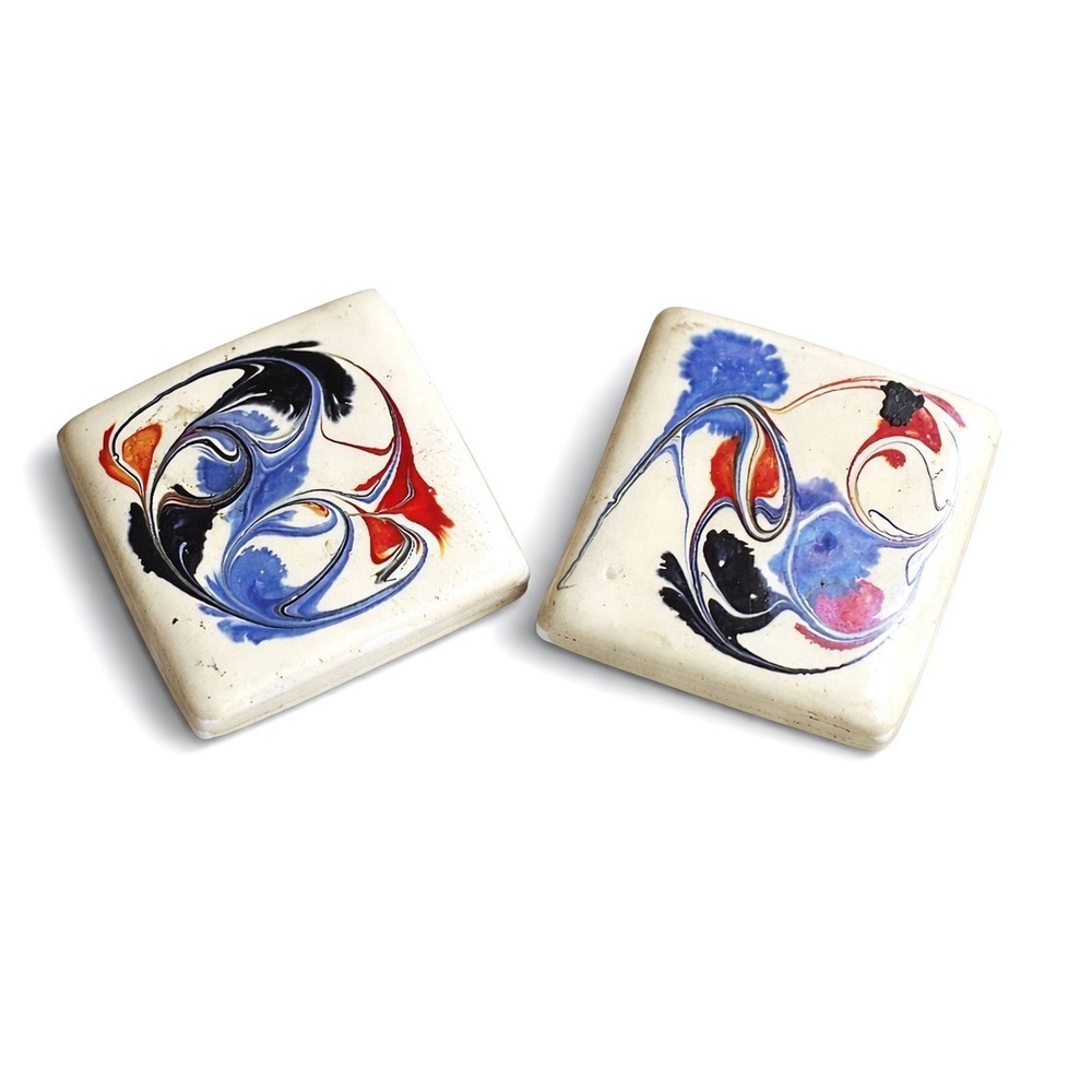 Mid-Century Individually Hand-Painted Square Shaped Artisan Earrings
